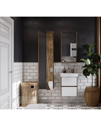 Зеркальный шкаф 45х85 см белый глянец/дуб рустикальный Акватон Сканди 1A252002SDZ90