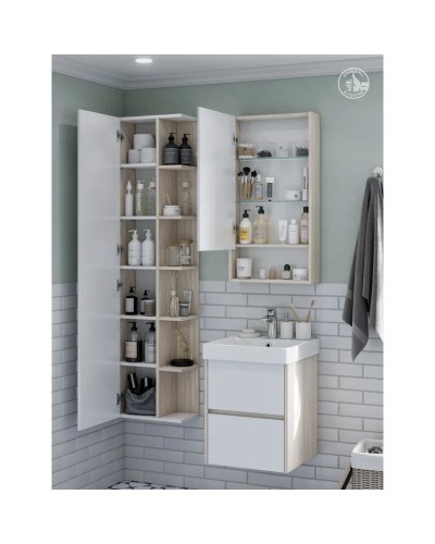 Зеркальный шкаф 45х85 см белый глянец/дуб верона Акватон Сканди 1A252002SDB20