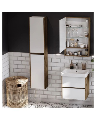 Зеркальный шкаф 55х85 см белый глянец/дуб рустикальный Акватон Сканди 1A252102SDZ90