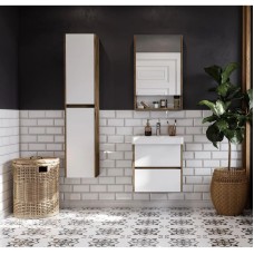 Зеркальный шкаф 55х85 см белый глянец/дуб рустикальный Акватон Сканди 1A252102SDZ90