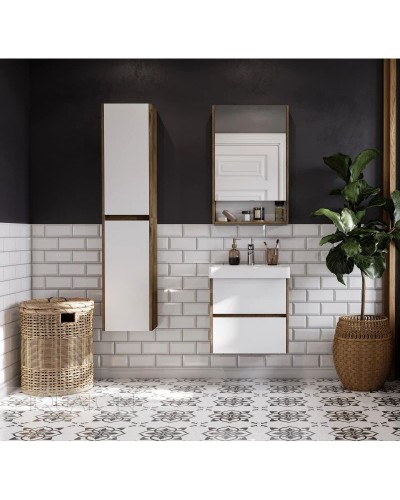 Зеркальный шкаф 55х85 см белый глянец/дуб рустикальный Акватон Сканди 1A252102SDZ90