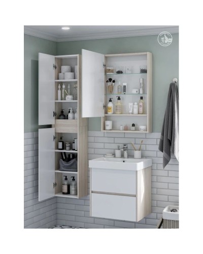 Зеркальный шкаф 55х85 см белый глянец/дуб верона Акватон Сканди 1A252102SDB20