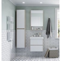 Зеркальный шкаф 55х85 см белый глянец/дуб верона Акватон Сканди 1A252102SDB20