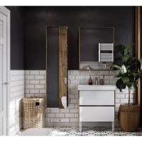 Зеркальный шкаф 70х85 см белый глянец/дуб рустикальный Акватон Сканди 1A252202SDZ90