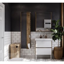 Зеркальный шкаф 70х85 см белый глянец/дуб рустикальный Акватон Сканди 1A252202SDZ90