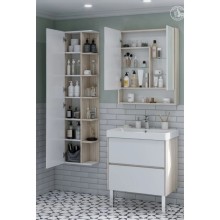 Зеркальный шкаф 70х85 см белый глянец/дуб верона Акватон Сканди 1A252202SDB20