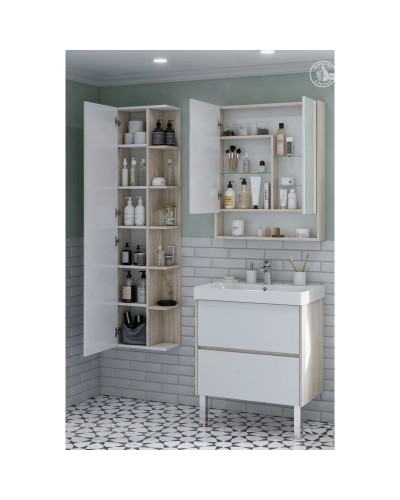 Зеркальный шкаф 70х85 см белый глянец/дуб верона Акватон Сканди 1A252202SDB20