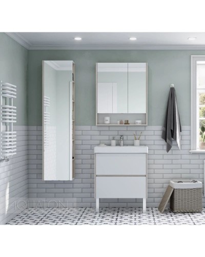 Зеркальный шкаф 70х85 см белый глянец/дуб верона Акватон Сканди 1A252202SDB20