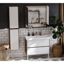 Зеркальный шкаф 85х85 см белый глянец/дуб рустикальный Акватон Сканди 1A252302SDZ90