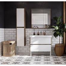 Зеркальный шкаф 85х85 см белый глянец/дуб рустикальный Акватон Сканди 1A252302SDZ90