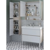 Зеркальный шкаф 85х85 см белый глянец/дуб верона Акватон Сканди 1A252302SDB20