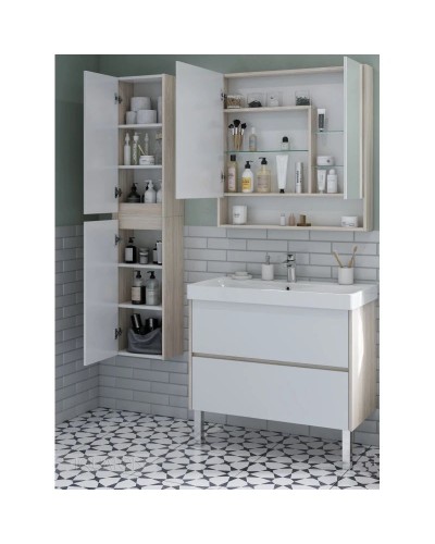 Зеркальный шкаф 85х85 см белый глянец/дуб верона Акватон Сканди 1A252302SDB20