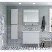 Зеркальный шкаф 85х85 см белый глянец/дуб верона Акватон Сканди 1A252302SDB20