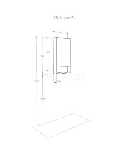 Зеркальный шкаф 45х85 см белый глянец/дуб рустикальный Акватон Сканди 1A252002SDZ90