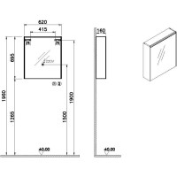 Зеркальный шкаф 62х69,5 см антрацит глянец R Vitra Mirrors 66910