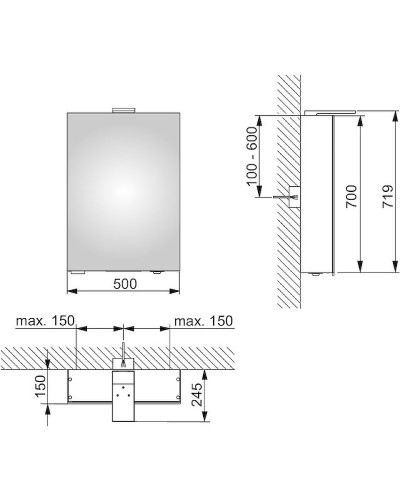 Зеркальный шкаф Keuco Royal 15 50 R 14401171101 с подсветкой Алюминий