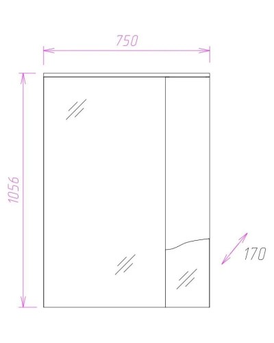 Зеркальный шкаф 75х105,6 см белый глянец R Onika Моника 207507