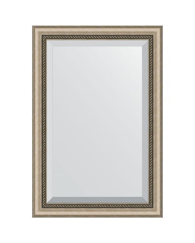 Зеркало Evoform Exclusive 93х63 BY 1172 с фацетом в багетной раме - Состаренное серебро с плетением 70 мм