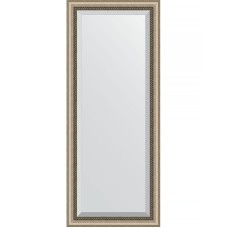 Зеркало Evoform Exclusive 153х63 BY 1182 с фацетом в багетной раме - Состаренное серебро с плетением 70 мм