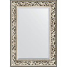 Зеркало Evoform Exclusive 100х70 BY 3450 с фацетом в багетной раме - Барокко серебро 106 мм