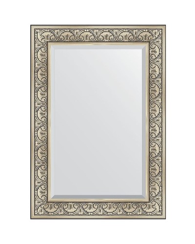 Зеркало Evoform Exclusive 100х70 BY 3450 с фацетом в багетной раме - Барокко серебро 106 мм
