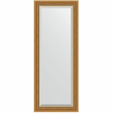 Зеркало Evoform Exclusive 133х53 BY 3509 с фацетом в багетной раме - Состаренное золото с плетением 70 мм