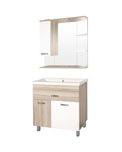 Зеркало со шкафом Style Line Ориноко 80 С с подсветкой Белый Светлое Дерево