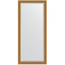 Зеркало Evoform Exclusive 163х73 BY 3587 с фацетом в багетной раме - Состаренное золото с плетением 70 мм