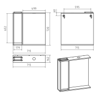Алиса - 75 Зеркало белое с 1 шкафчиком левое