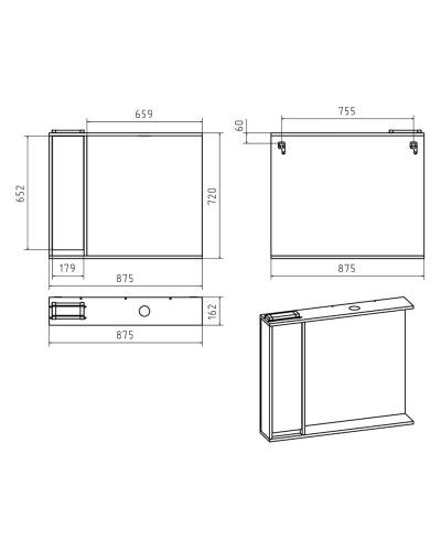 Алиса - 90 Зеркало белое с 1 шкафчиком левое