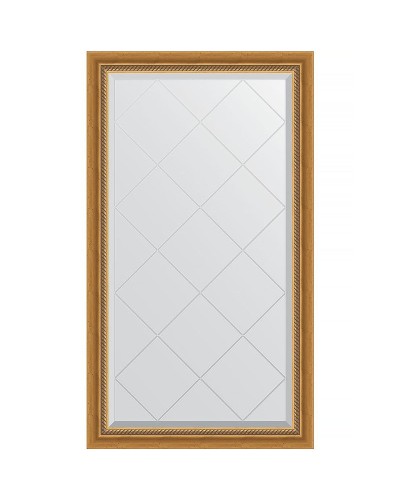 Зеркало Evoform Exclusive-G 128х73 BY 4217 с гравировкой в багетной раме - Состаренное золото с плетением 70 мм