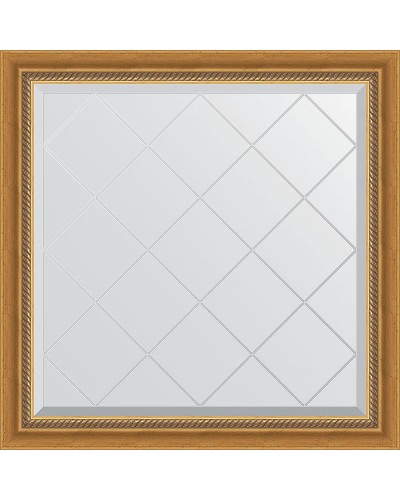 Зеркало Evoform Exclusive-G 83х83 BY 4303 с гравировкой в багетной раме - Состаренное золото с плетением 70 мм