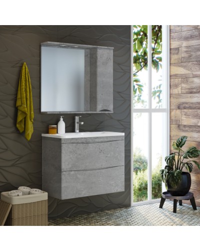 Атлантик - 80 Зеркало с 1 шкаф. серый камень правый