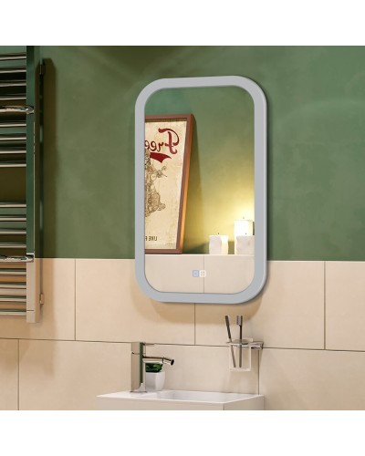 МИРАХ - 400х700 Зеркало Led, с сенс. на зеркале, холодная подсветка, с подогревом (Мини ЗЛП852)