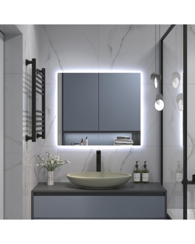 НЕМБУС - 800х700 Зеркало Led, ореол с бесконт.сенс., холод.подсветка с подогревом (Треже ЗЛП534)