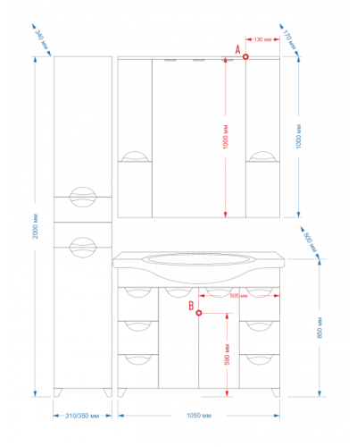 Орхидея -105 Зеркало - шкаф (свет) белая эмаль