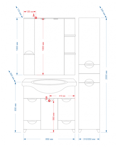 Орхидея - 85 Зеркало - шкаф прав. (свет) белая эмаль
