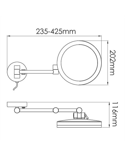 Косметическое зеркало WasserKRAFT K-1004BLACK с подсветкой с увеличением Черное матовое