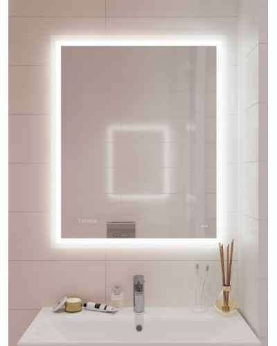 Зеркало Cersanit Led 080 Design Pro 60 KN-LU-LED080x60-p-Os с подсветкой с часами и подогревом