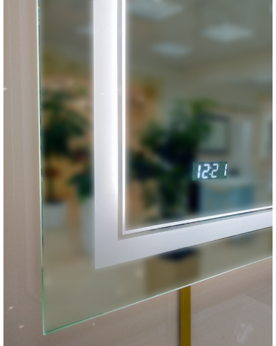 2 Неон - Зеркало LED  600х800 сенсор на зеркале / часы (двойная подсветка)