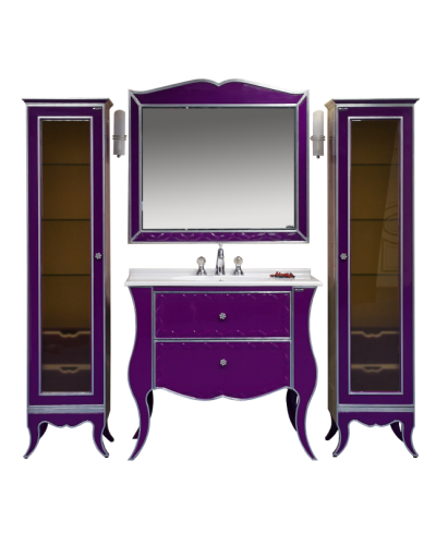 Анжелика -100 Зеркало сиреневое  сусальное серебро со светильниками