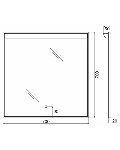 Зеркало BelBagno SPC 70 SPC-UNO-700-700-TCH с подсветкой с сенсорным выключателем