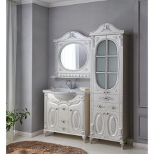 Зеркало 81,5х94,5 см белый жемчуг серебряная патина Atoll Наполеон