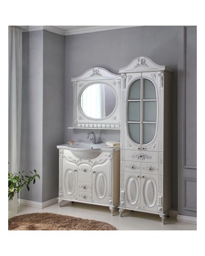 Зеркало 81,5х94,5 см белый жемчуг серебряная патина Atoll Наполеон