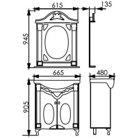Зеркало 61,5х94,5 см белый жемчуг серебряная патина Atoll Наполеон