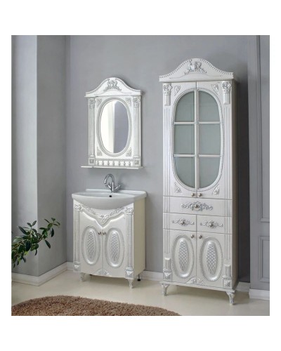 Зеркало 61,5х94,5 см белый жемчуг серебряная патина Atoll Наполеон