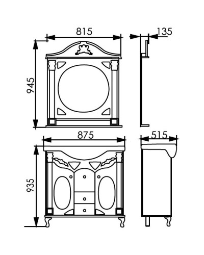 Зеркало 81,5х94,5 см белый жемчуг золотая патина Atoll Наполеон