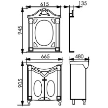 Зеркало 61,5х94,5 см белый жемчуг золотая патина Atoll Наполеон