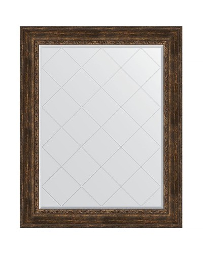 Зеркало Evoform Exclusive-G 127х102 BY 4387 с гравировкой в багетной раме - Состаренное дерево с орнаментом 120 мм