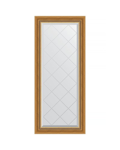 Зеркало Evoform Exclusive-G 123х53 BY 4045 с гравировкой в багетной раме - Состаренное золото с плетением 70 мм